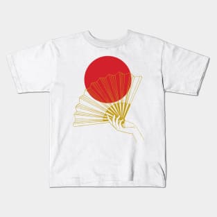 Japan Hand Fan Retro Red Gold Vintage Flag Kids T-Shirt